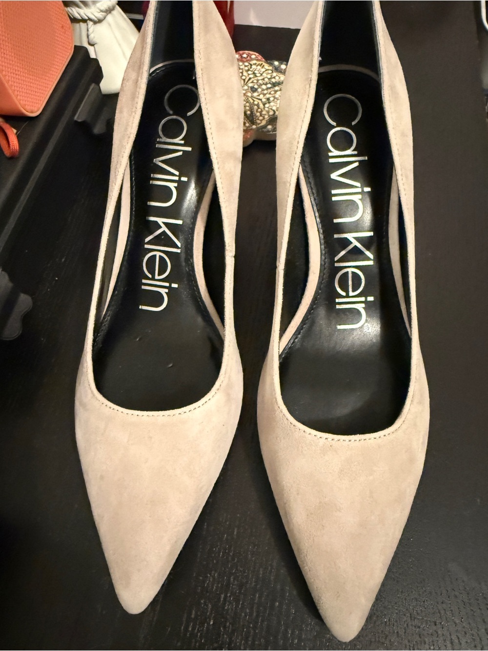 Calvin Klein Women's Pointed Toe Suede Pumps in Light Taupe